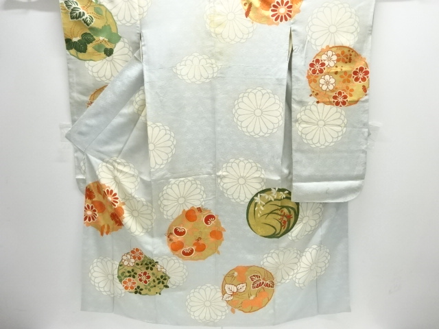 JAPANESE KIMONO / ANTIQUE FURISODE / SILK / FLOWER ROUNDEL